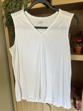 Lands' End White Sleeveless V-Neck Top